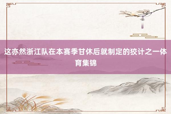 这亦然浙江队在本赛季甘休后就制定的狡计之一体育集锦