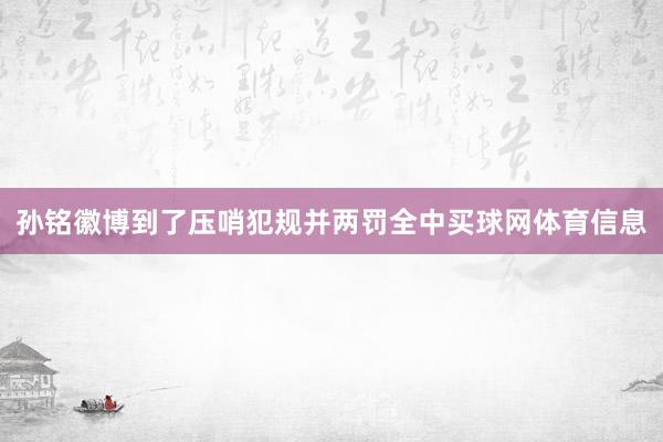 孙铭徽博到了压哨犯规并两罚全中买球网体育信息