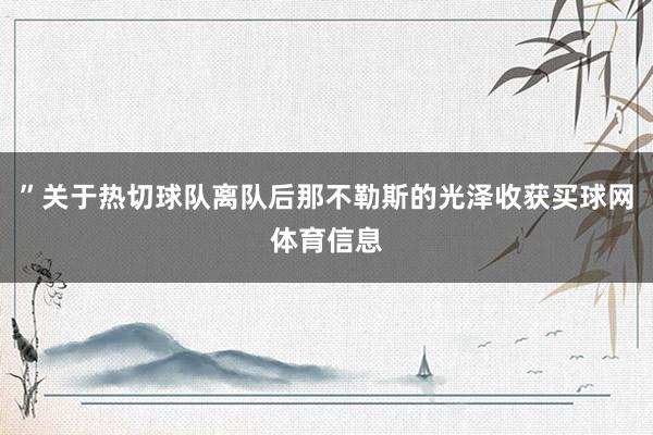 ”关于热切球队离队后那不勒斯的光泽收获买球网体育信息